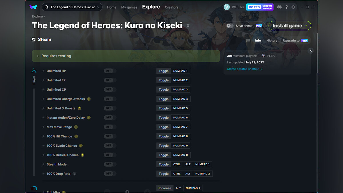 The Legend of Heroes: Kuro no Kiseki — Трейнер (+51) от 29.07.2022 [WeMod]