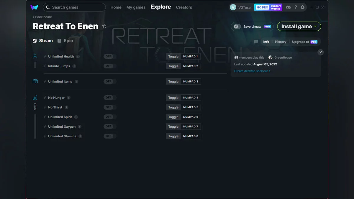 Retreat To Enen — Трейнер (+8) от 05.08.2022 [WeMod]