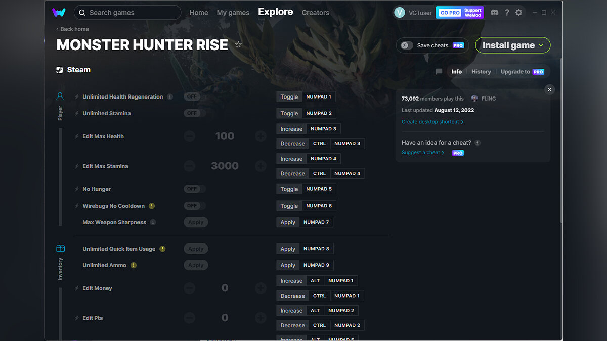 Monster Hunter Rise — Трейнер (+20) от 12.08.2022 [WeMod]