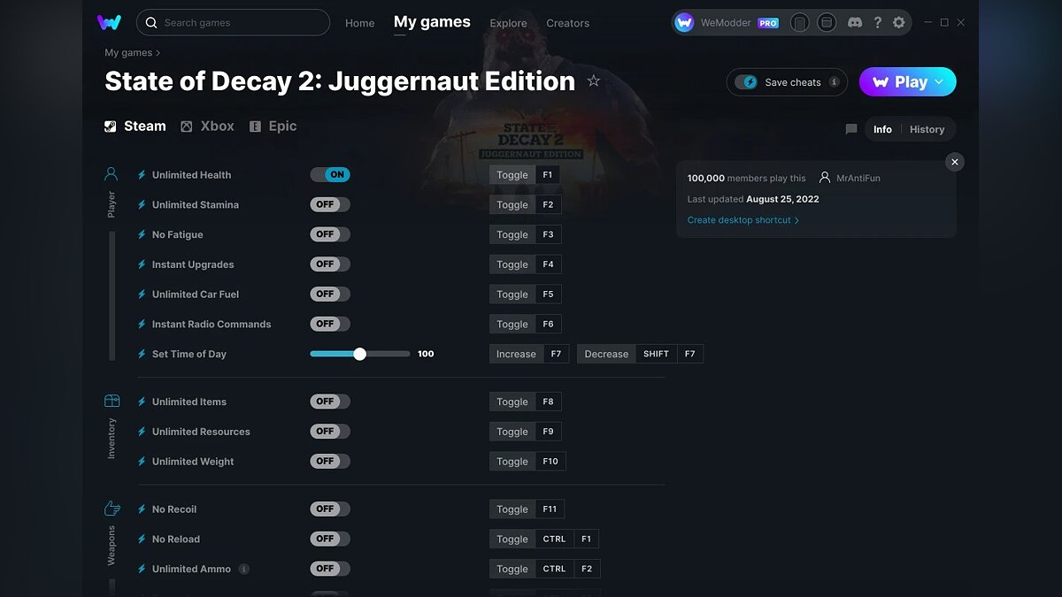 State of Decay 2: Juggernaut Edition — Трейнер (+16) от 25.08.2022 [WeMod]