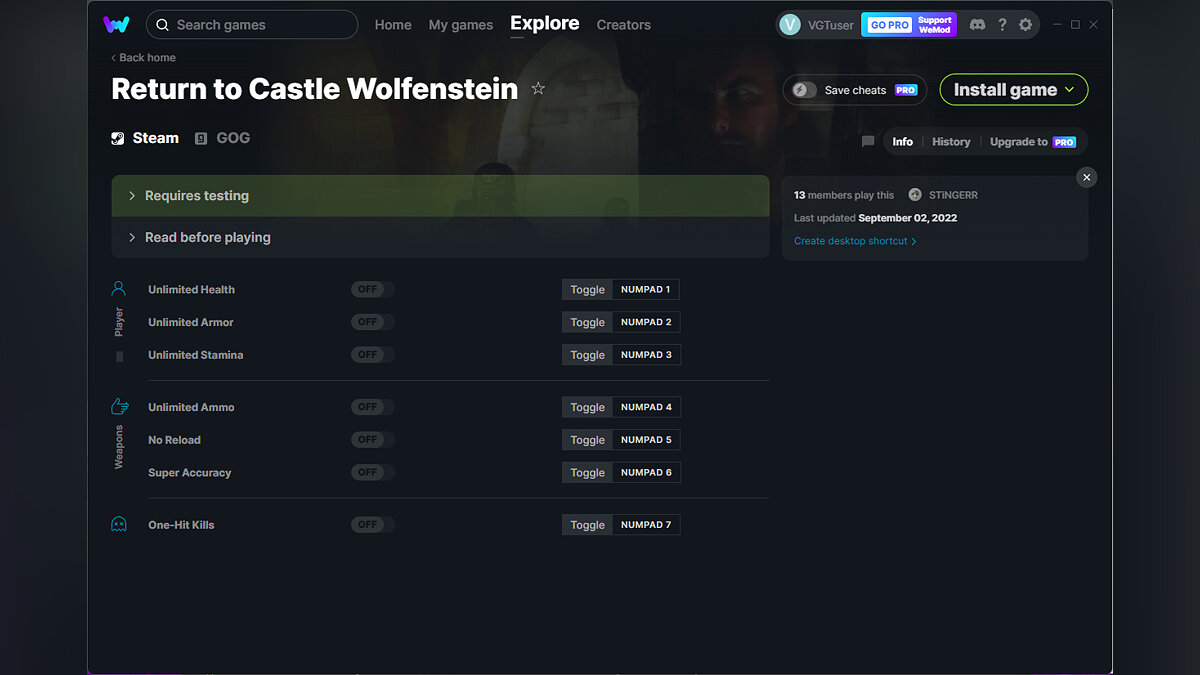 Return to Castle Wolfenstein — Трейнер (+7) от 02.09.2022 [WeMod]