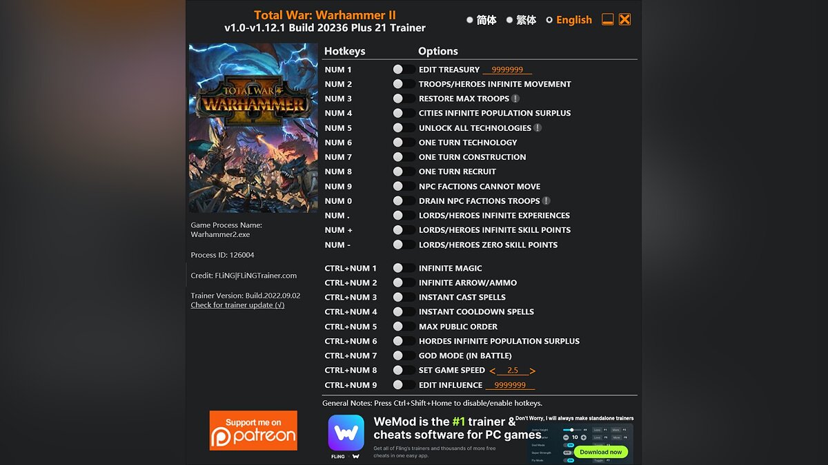 Total War: Warhammer 2 — Трейнер (+21) [1.0 - 1.12.1 Build 20236]