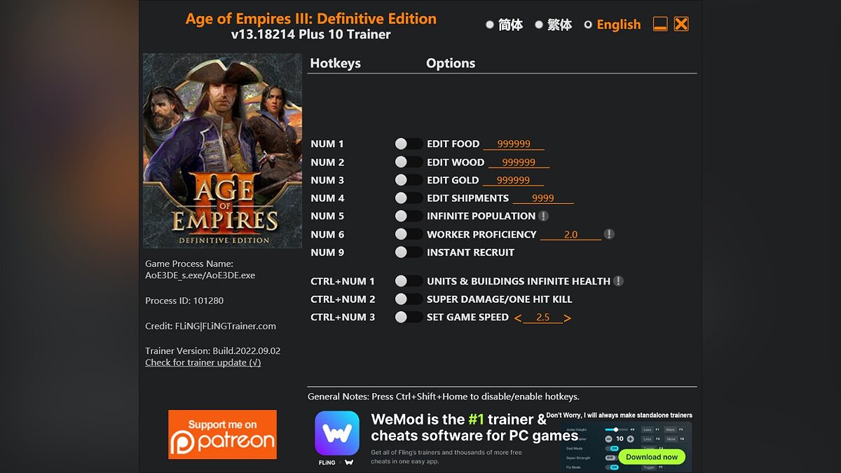 Age Of Empires 3: Definitive Edition — Трейнер (+13) [1.0 - 13.18214]