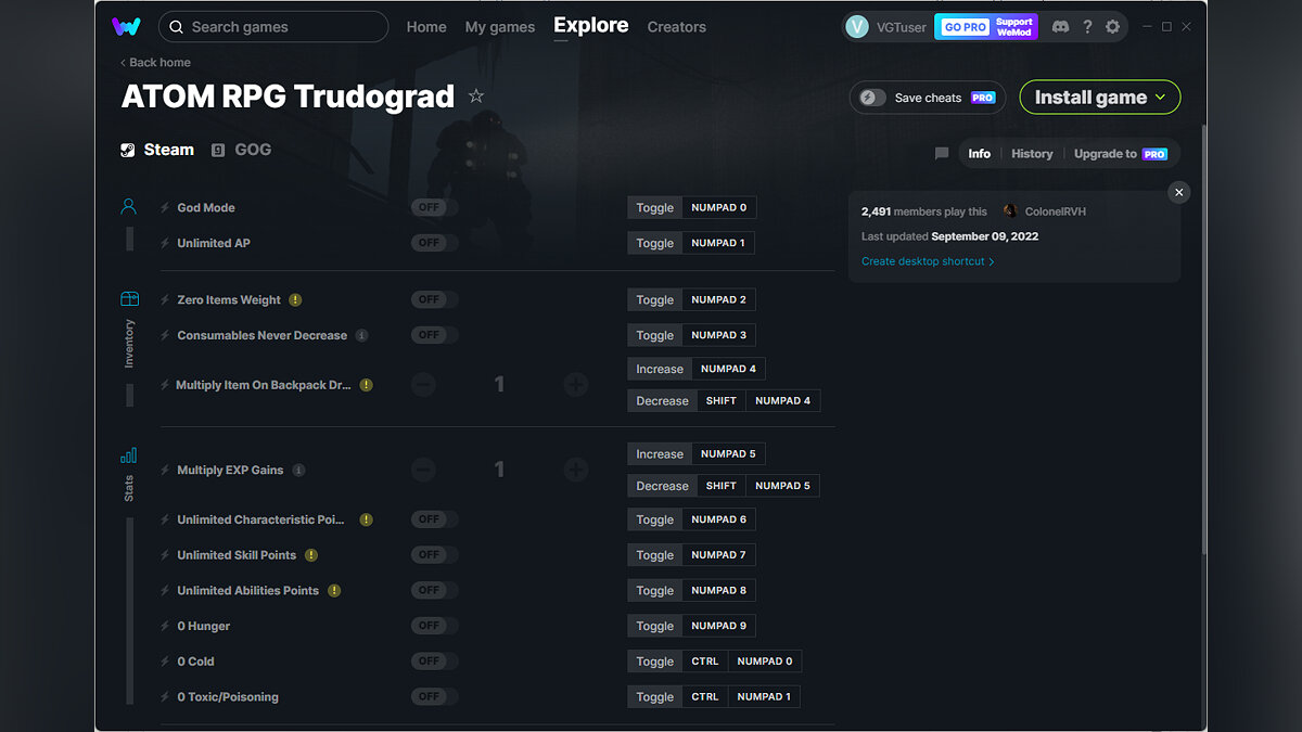 ATOM RPG Trudograd — Трейнер (+15) от 09.09.2022 [WeMod]