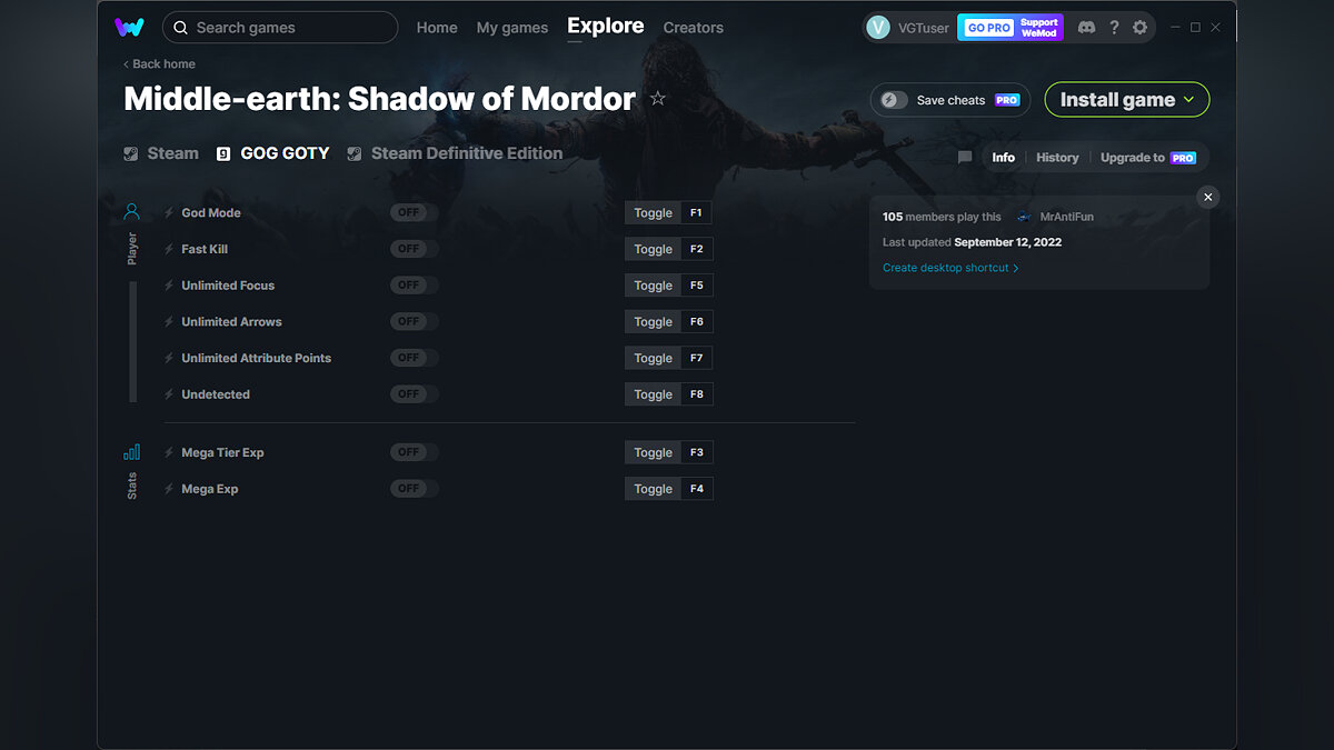 Middle-earth: Shadow of Mordor — Трейнер (+8) от 12.09.2022 [WeMod]