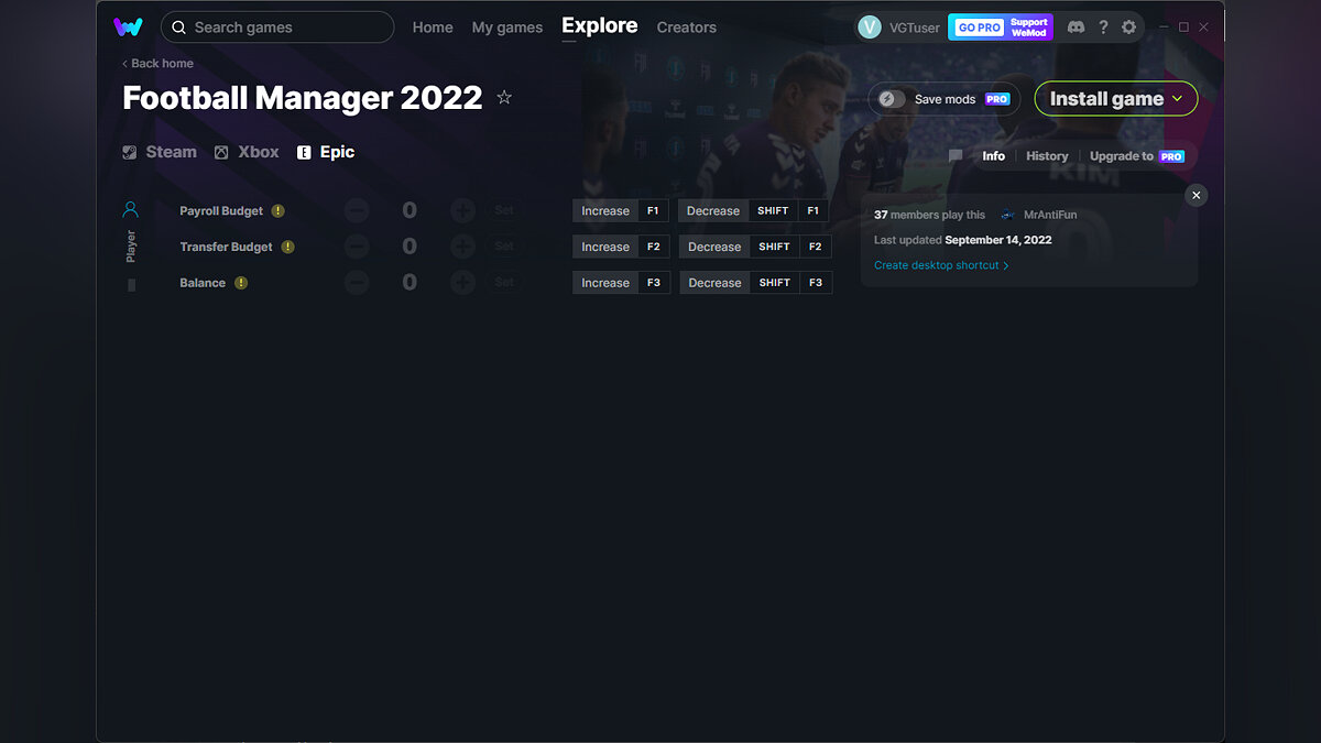 Football Manager 2022 — Трейнер (+3) от 14.09.2022 [WeMod]