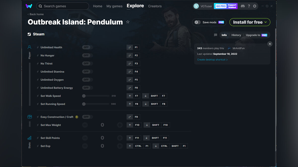 Outbreak Island: Pendulum — Трейнер (+12) от 16.09.2022 [WeMod]