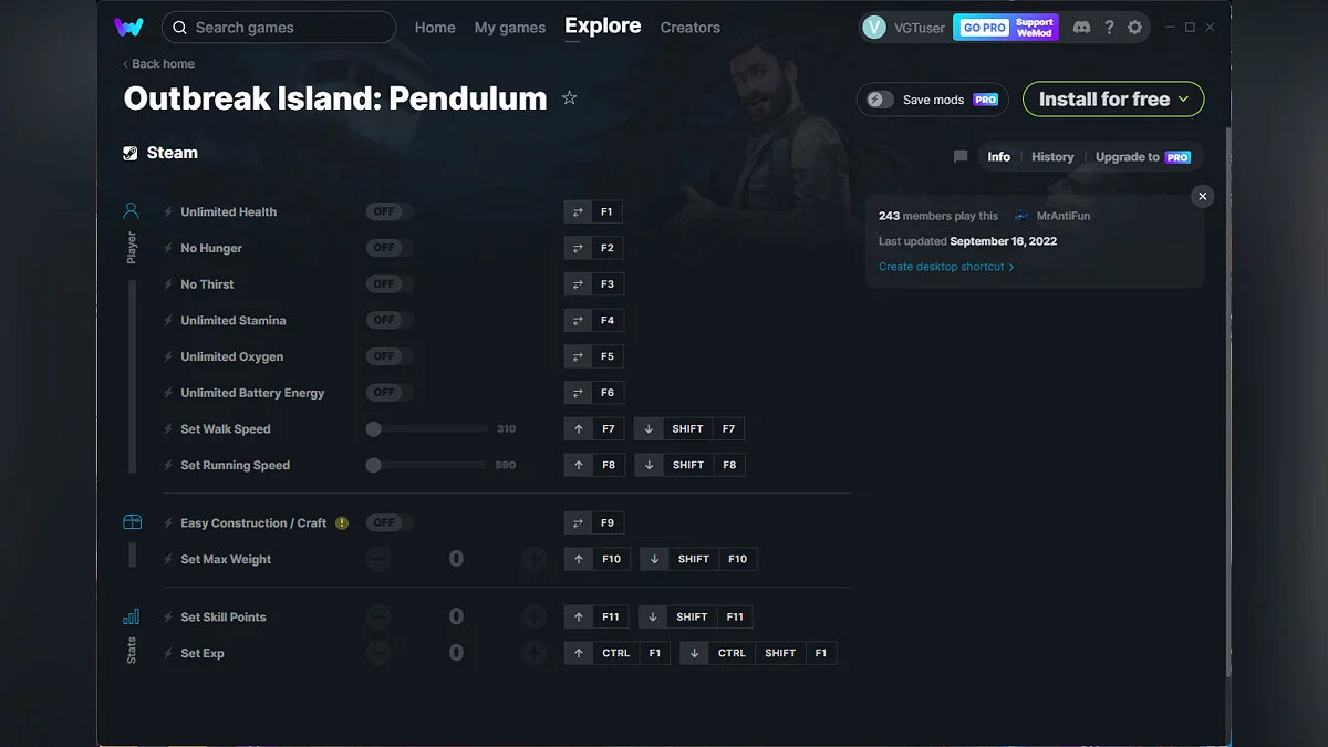 Outbreak Island: Pendulum — Трейнер (+12) от 16.09.2022 [WeMod]