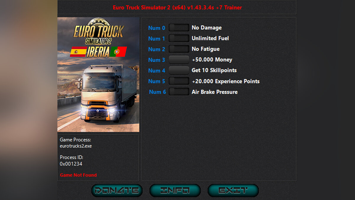 Euro Truck Simulator 2 — Трейнер (+7) [1.45.2.9]