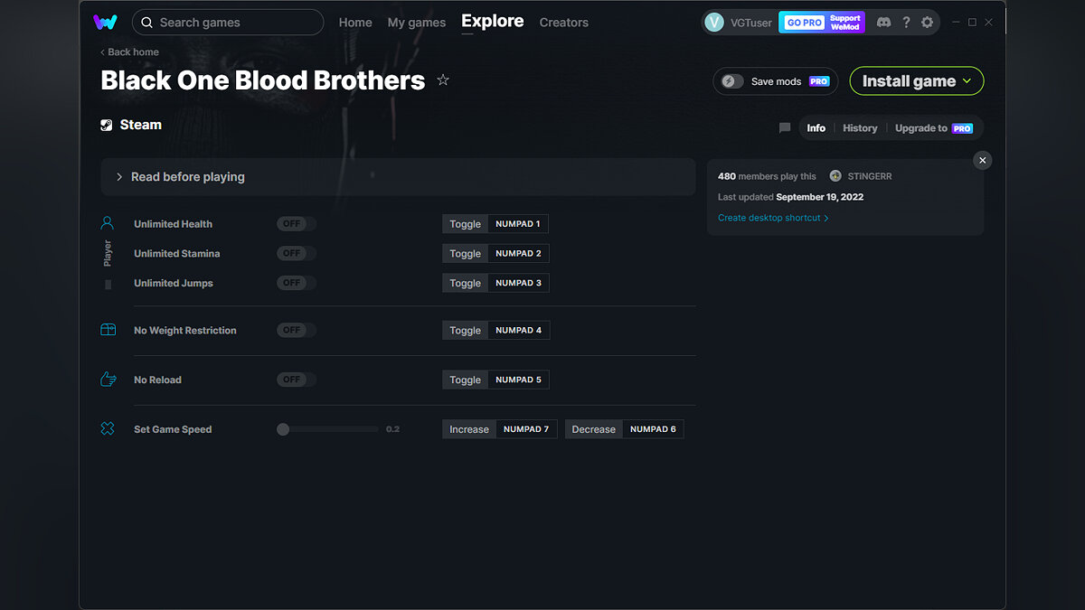 Black One Blood Brothers — Трейнер (+6) от 19.09.2022 [WeMod]