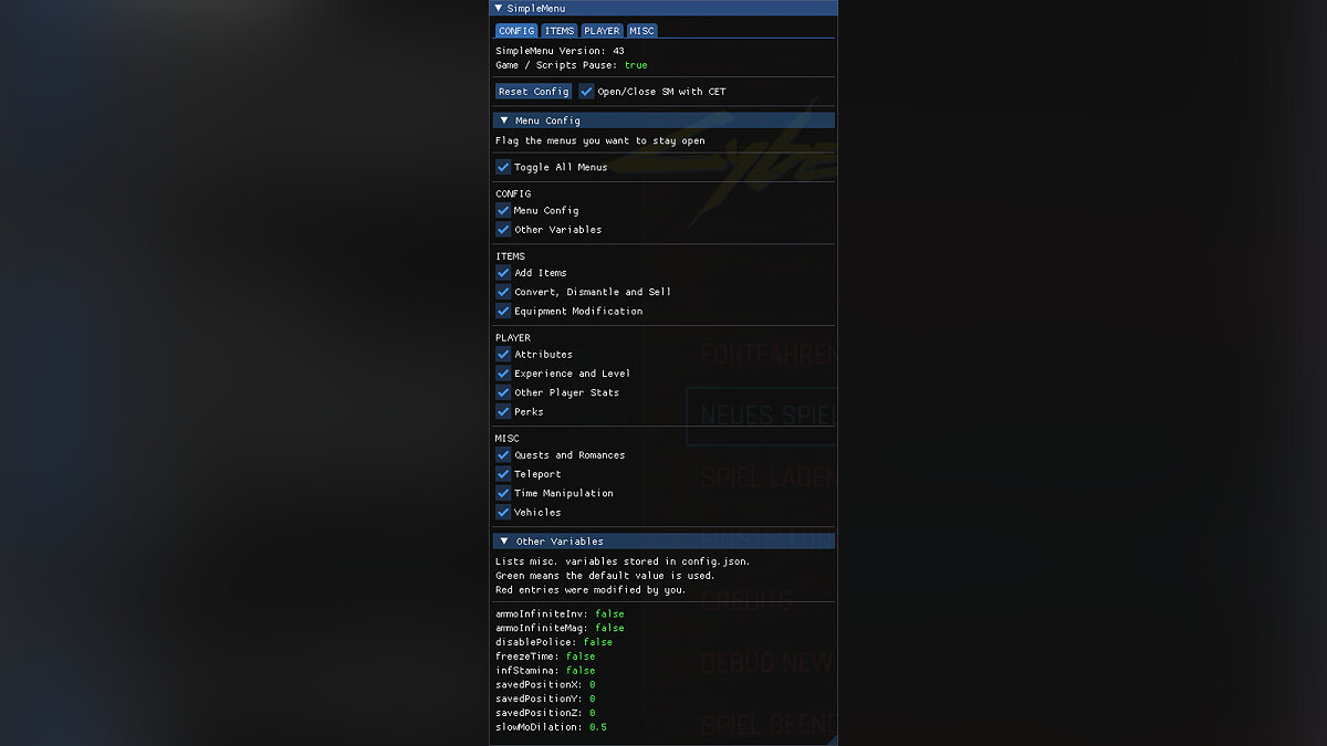 Cyberpunk 2077 — Простое меню - интерфейс с горячими клавишами