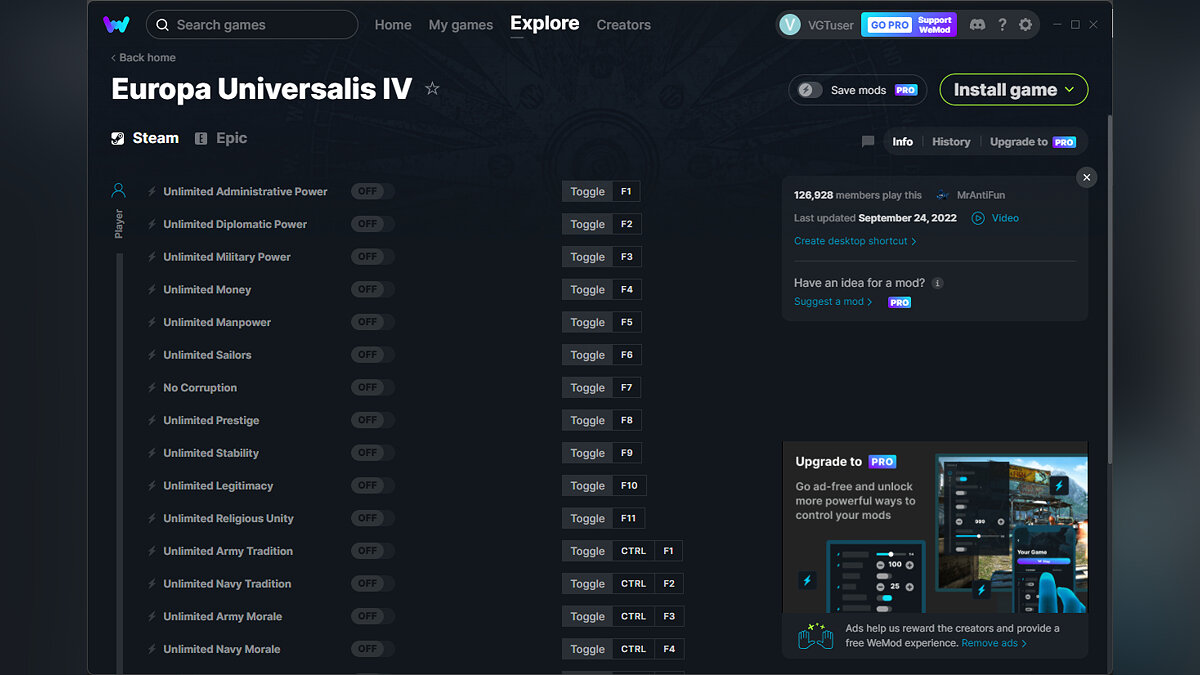 Europa Universalis 4 — Трейнер (+23) от 24.09.2022 [WeMod]