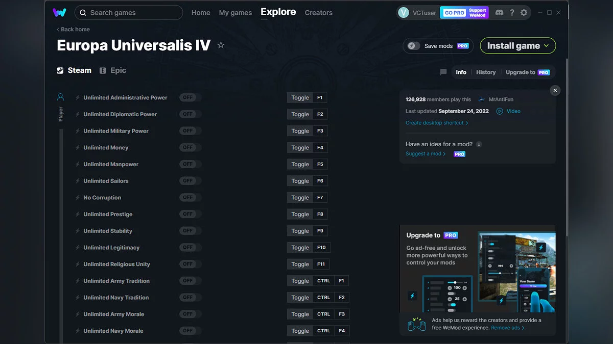 Europa Universalis 4 — Трейнер (+23) от 24.09.2022 [WeMod]