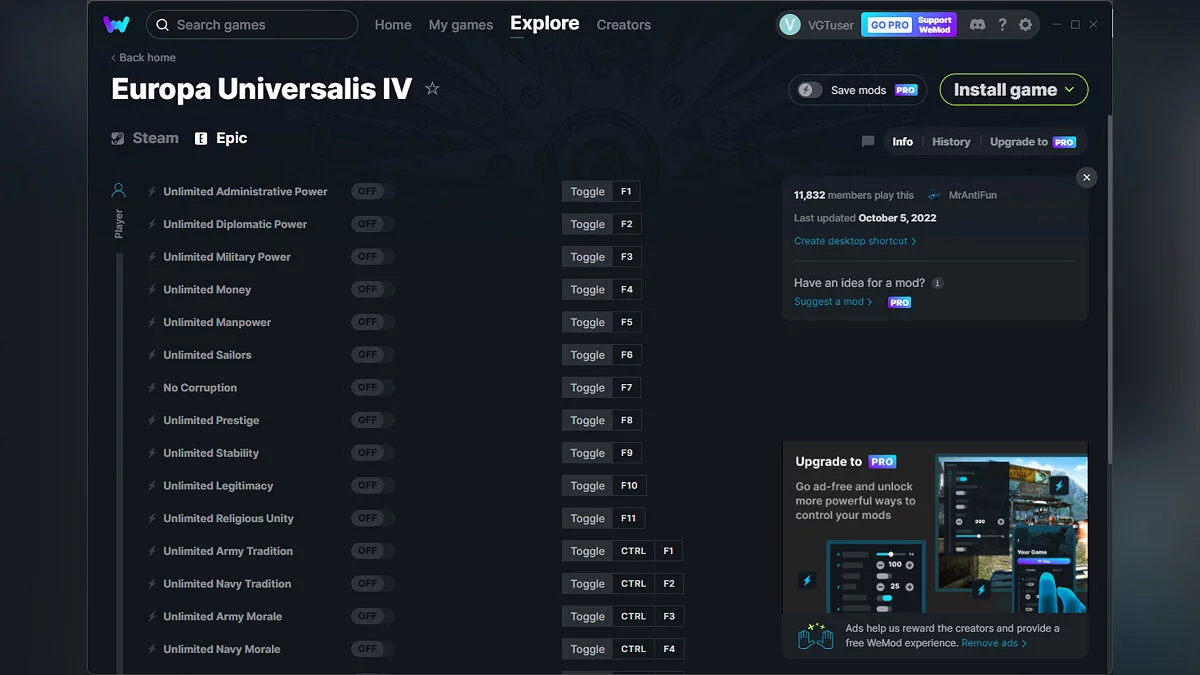 Europa Universalis 4 — Трейнер (+23) от 05.10.2022 [WeMod]