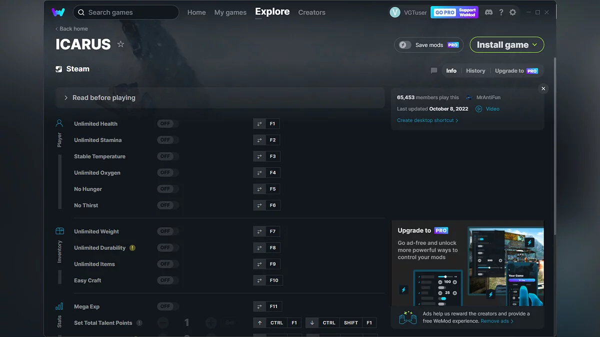 Icarus — Трейнер (+22) от 08.10.2022 [WeMod]