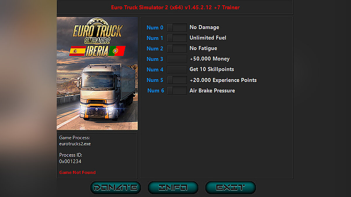Euro Truck Simulator 2 — Трейнер (+7) [1.45.2.12]