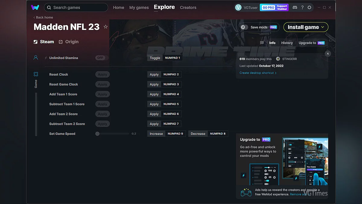 Madden NFL 23 — Трейнер (+8) от 17.10.2022 [WeMod]