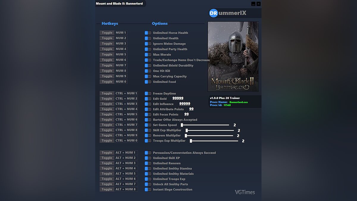 Mount & Blade 2: Bannerlord — Трейнер (+28)[game version v1.9.0] / Трейнеры  / Читы