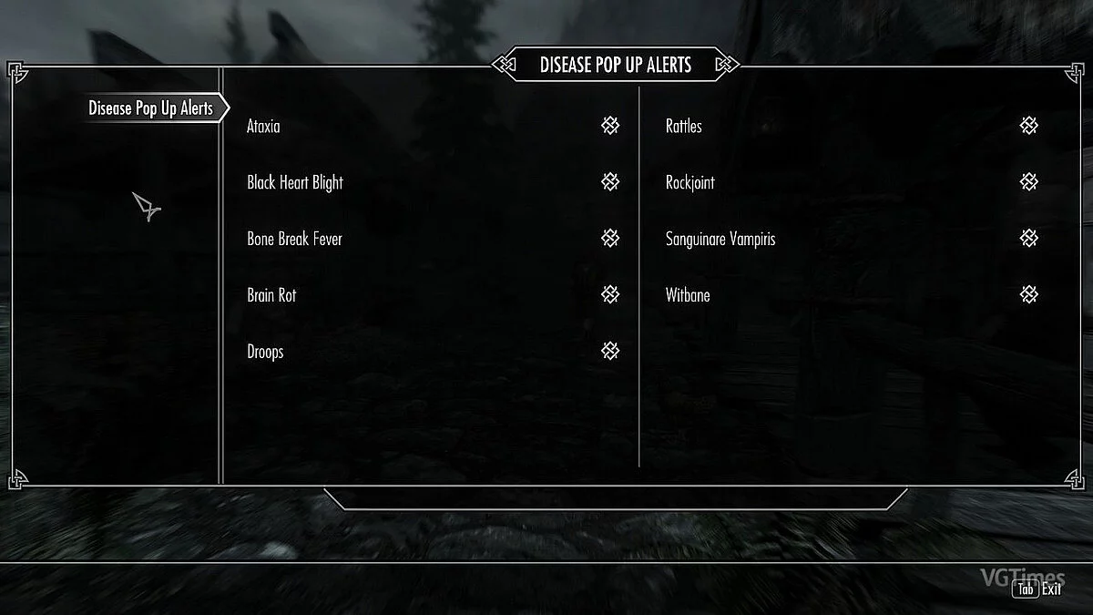 Elder Scrolls 5: Skyrim Special Edition — Всплывающие оповещения о заболеваниях