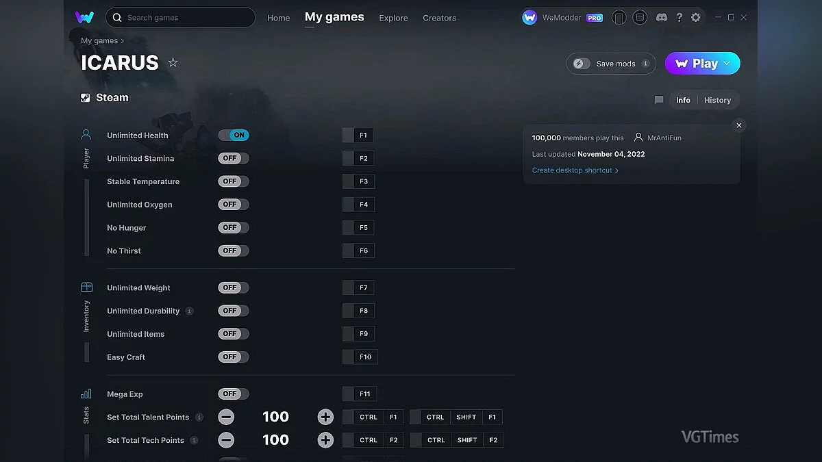 Icarus — Трейнер (+22) от 04.11.2022 [WeMod]