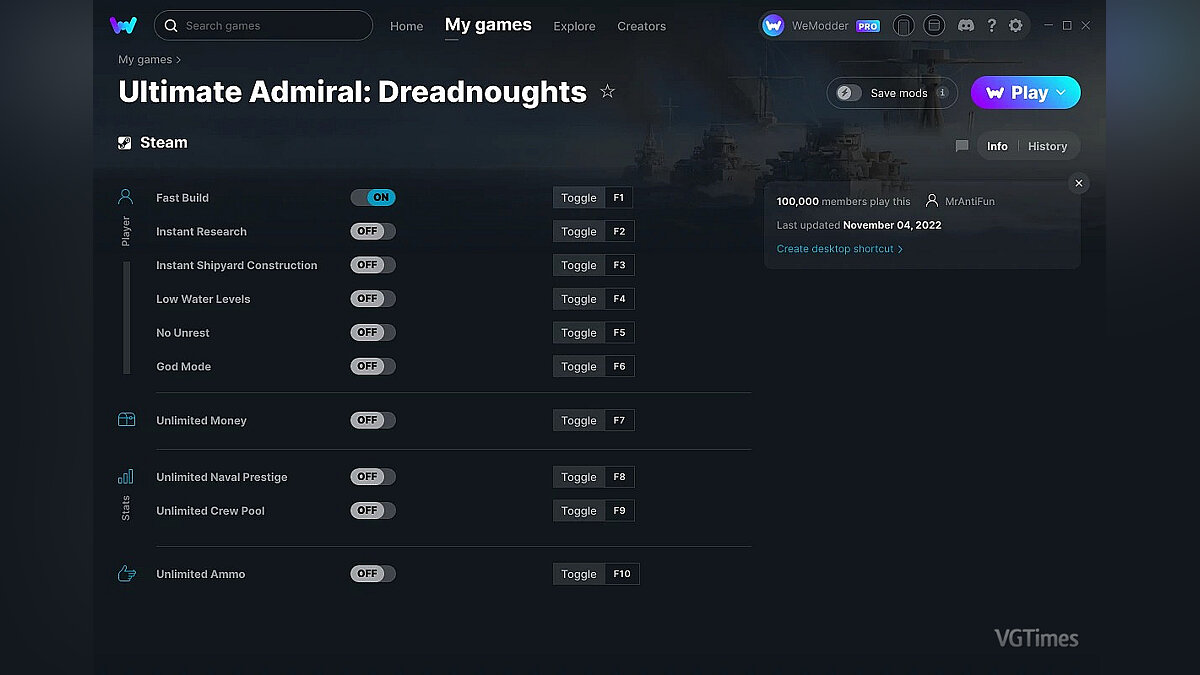 Ultimate Admiral: Dreadnoughts — Трейнер (+10) от 04.11.2022 [WeMod]