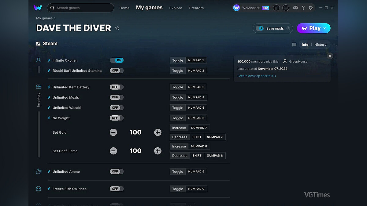 Dave the Diver — Трейнер (+13) от 07.11.2022 [WeMod]