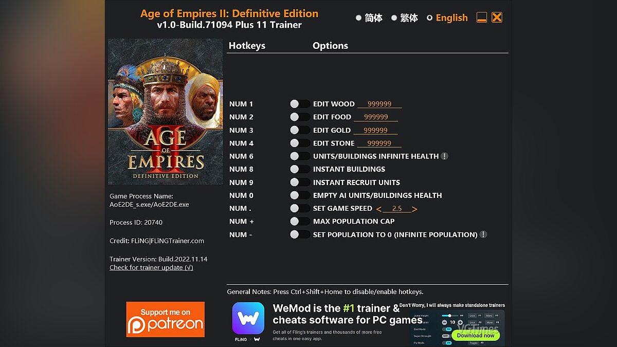 Age Of Empires 2: Definitive Edition — Трейнер (+11) [1.0 - Build.71094] 