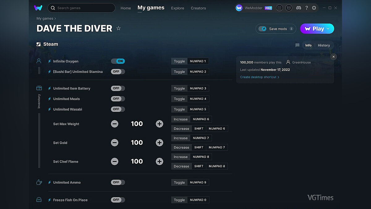 Dave the Diver — Трейнер (+13) от 17.11.2022 [WeMod]