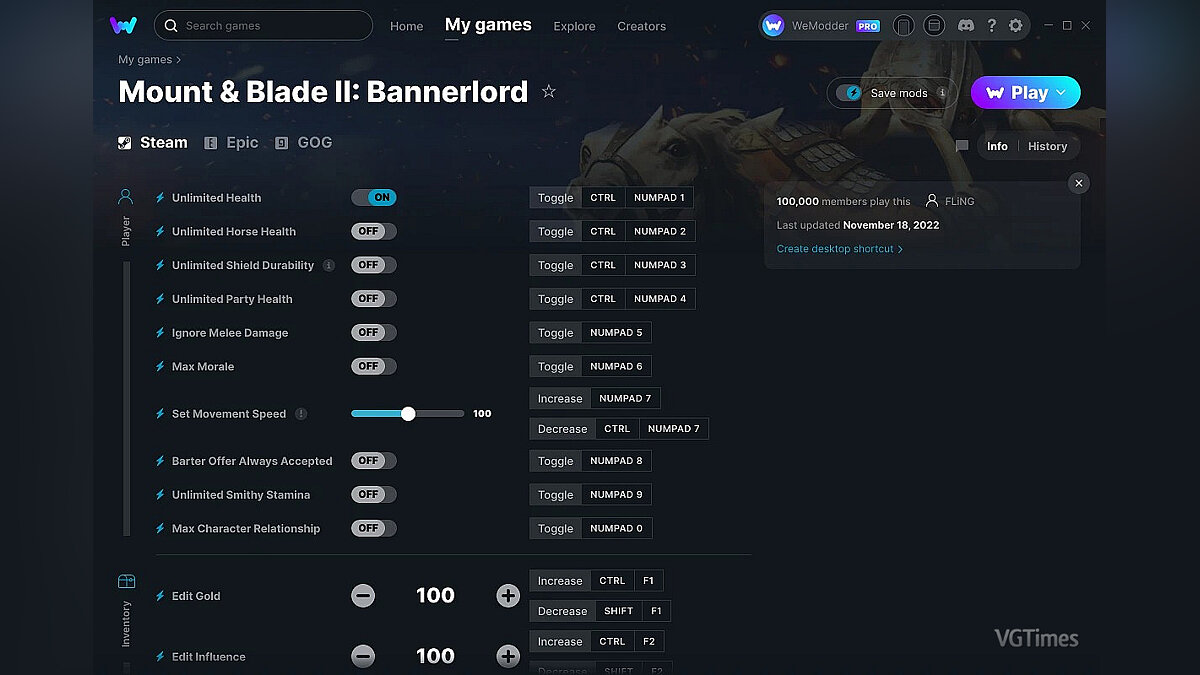 Mount &amp; Blade 2: Bannerlord — Трейнер (+33) от 18.11.2022 [WeMod]