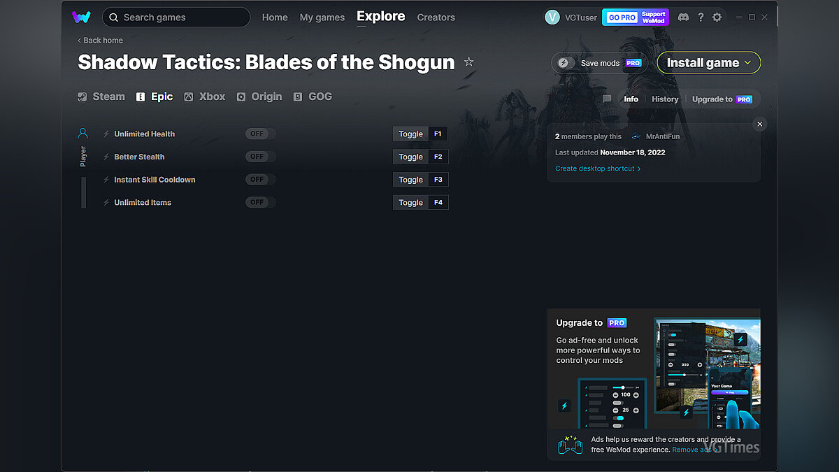 Shadow Tactics: Blades of the Shogun — Трейнер (+4) от 18.11.2022 [WeMod]
