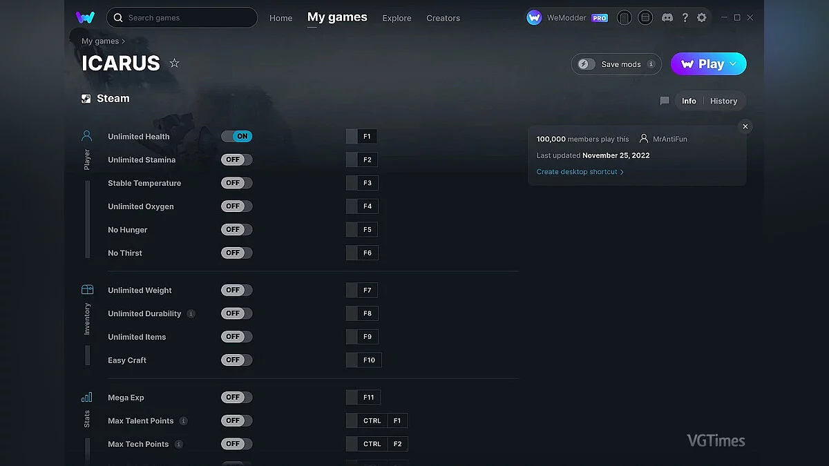 Icarus — Трейнер (+22) от 25.11.2022 [WeMod]
