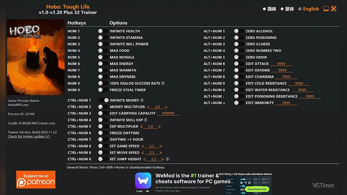 Hobo: Tough Life — Трейнер (+32) [1.0 - 1.20]