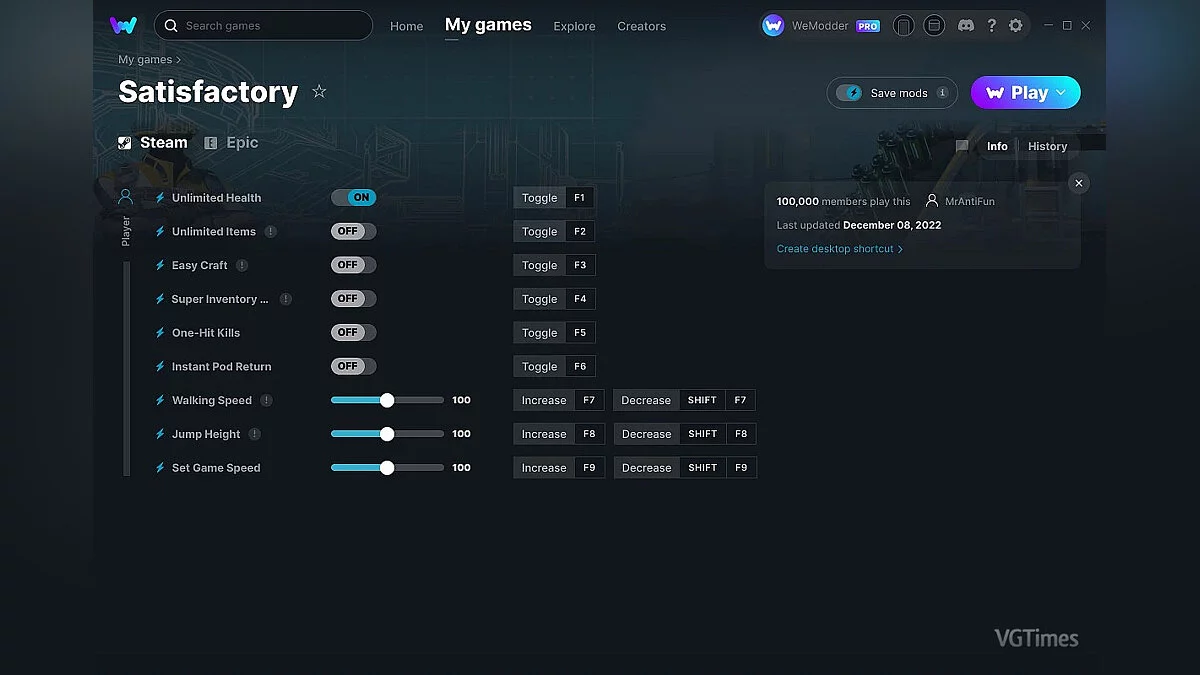 Satisfactory — Трейнер (+9) от 09.12.2022 [WeMod]