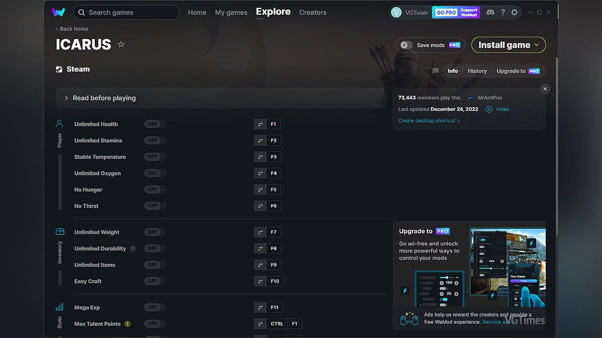 Icarus — Трейнер (+22) от 24.12.2022 [WeMod]