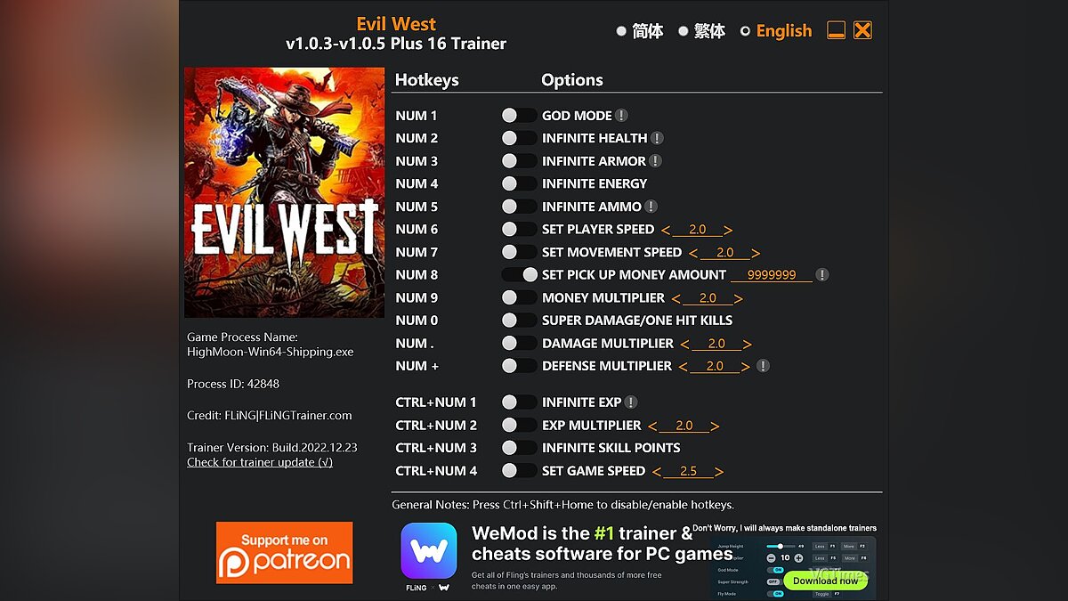 Evil West — Трейнер (+16) [1.0.3 - 1.0.5]
