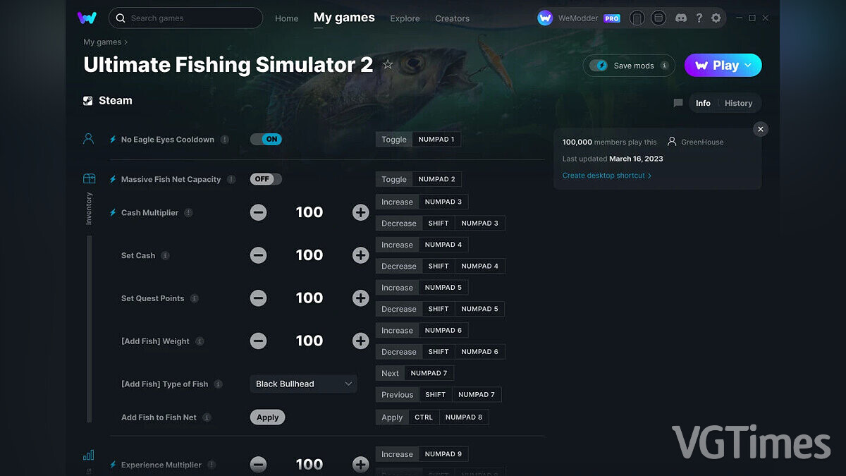 Ultimate Fishing Simulator 2 — Трейнер (+24) от 16.03.2023 [WeMod]