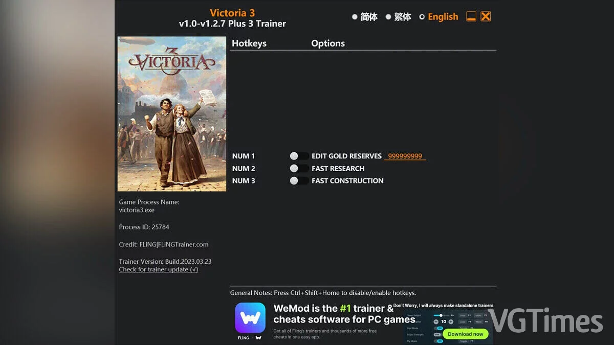Victoria 3 — Трейнер (+3) [1.0 - 1.2.7]