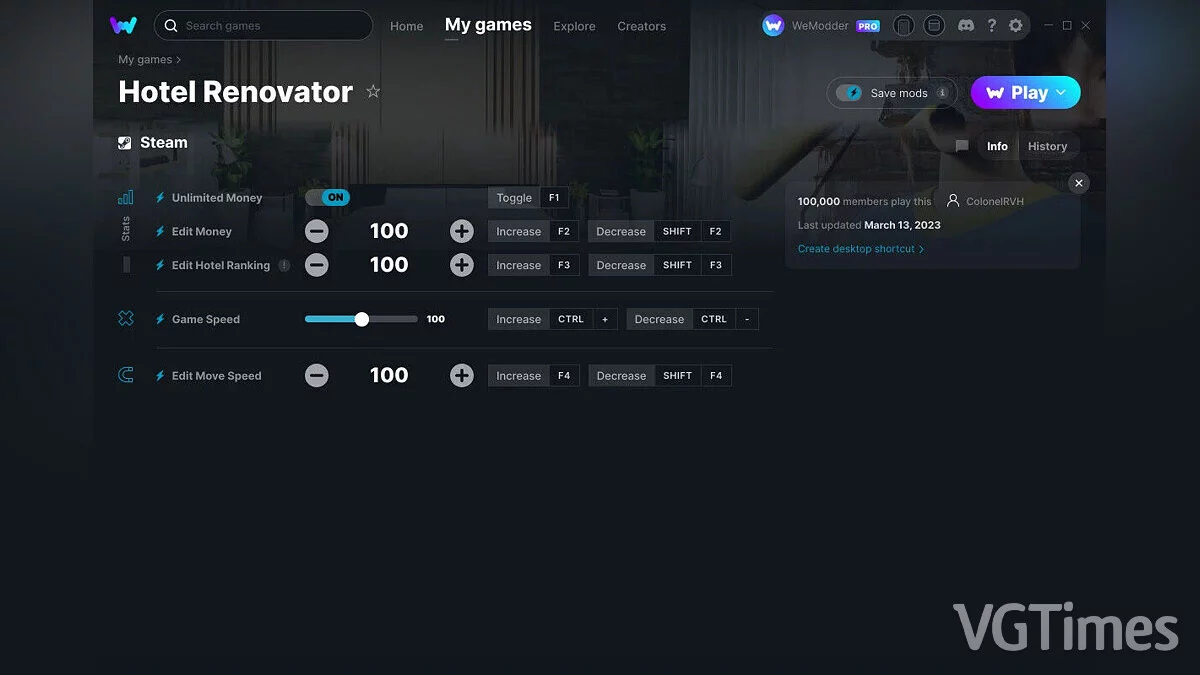 Hotel Renovator — Трейнер (+5) от 13.03.2023 [WeMod]