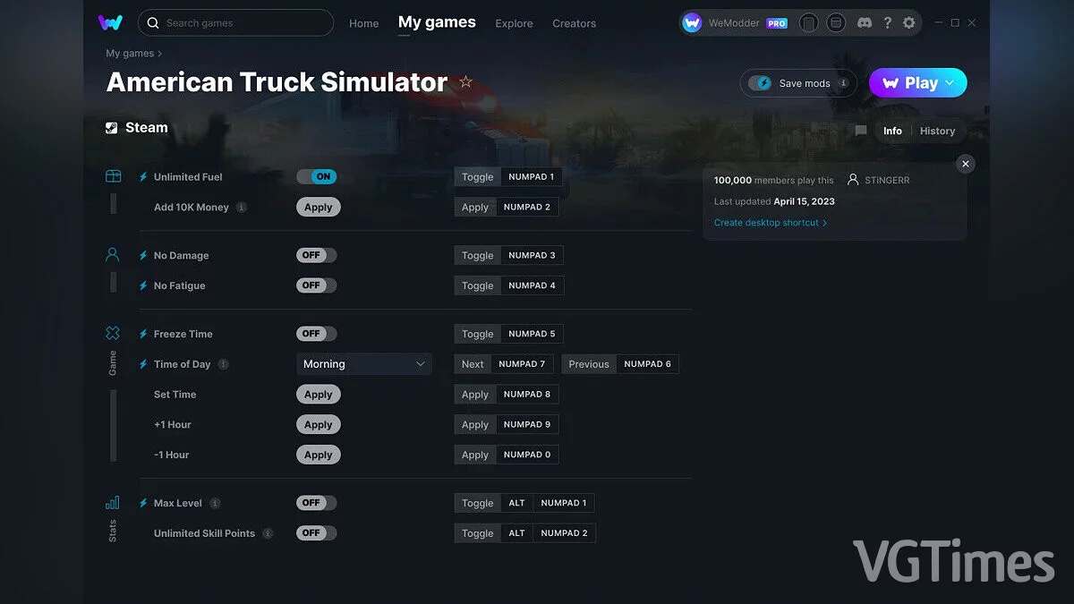 American Truck Simulator — Трейнер (+11) от 15.04.2023 [WeMod]