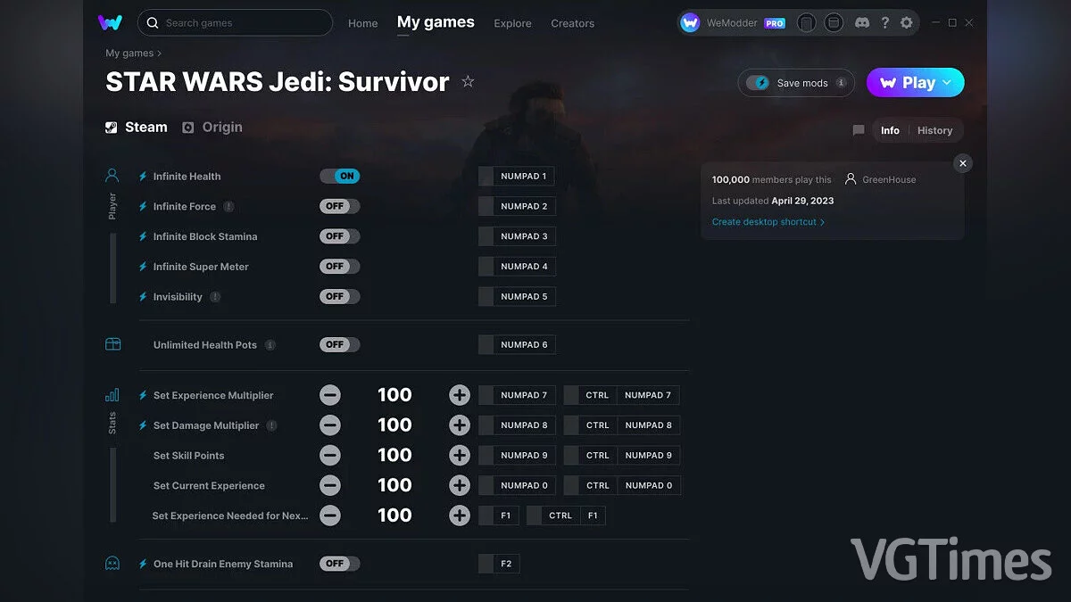 Star Wars Jedi: Survivor — Трейнер (+14) от 29.04.2023 [WeMod]