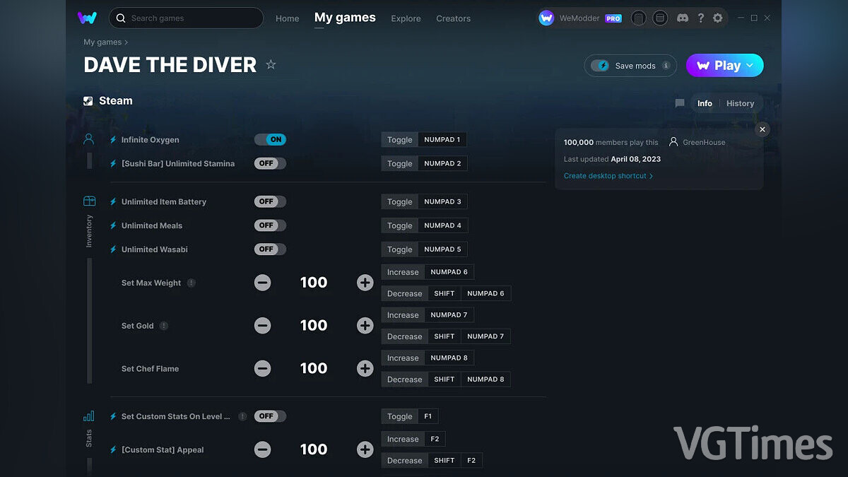 Dave the Diver — Трейнер (+18) от 08.04.2023 [WeMod]