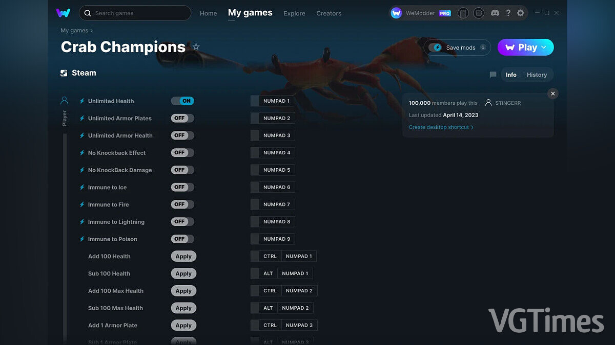 Crab Champions — Трейнер (+30) от 14.04.2023 [WeMod]