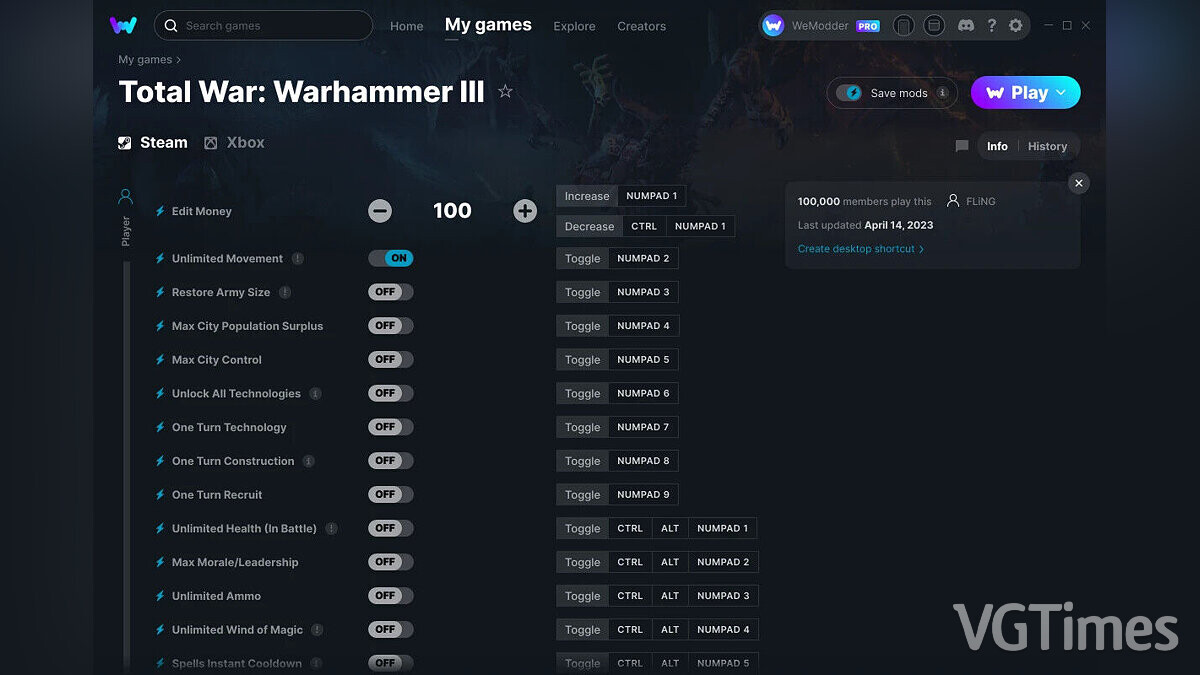 Total War: Warhammer 3 — Трейнер (+30) от 14.04.2023 [WeMod]