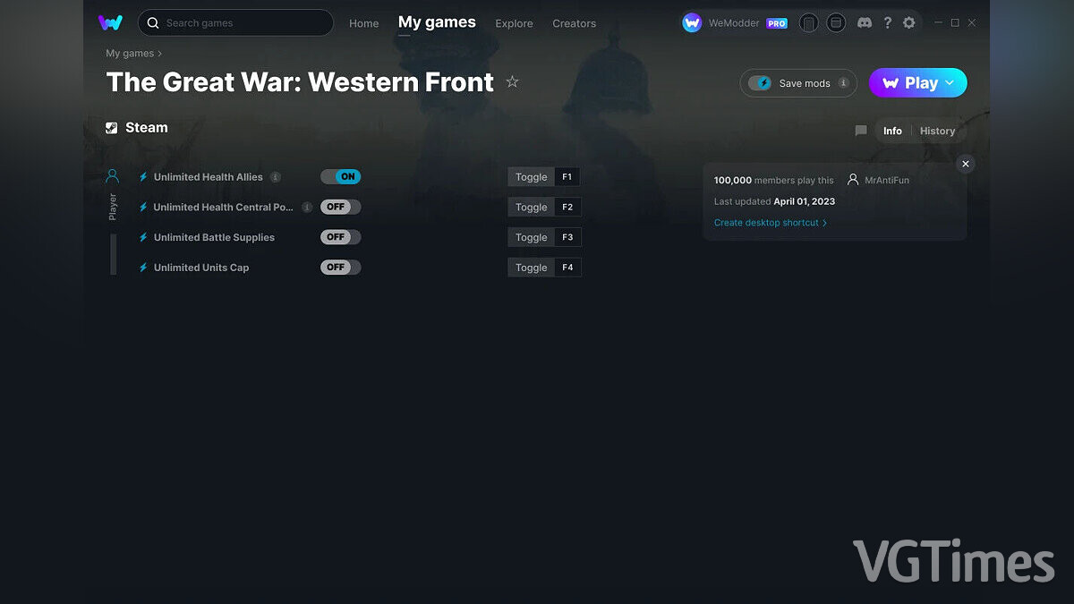 The Great War: Western Front — Трейнер (+4) от 01.04.2023 [WeMod]
