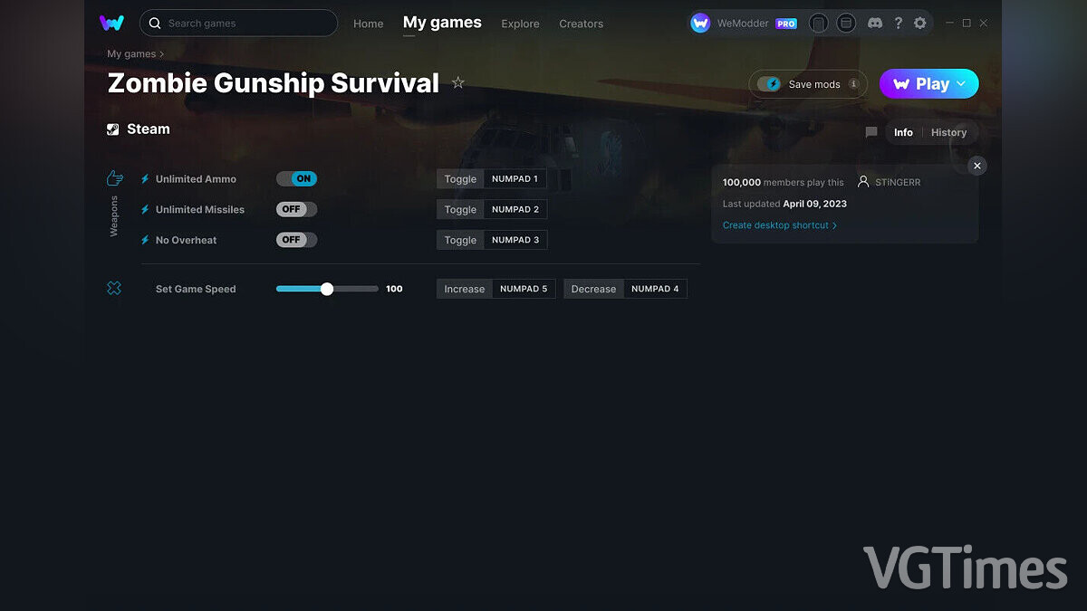 Zombie Gunship Survival — Трейнер (+4) от 09.04.2023 [WeMod]