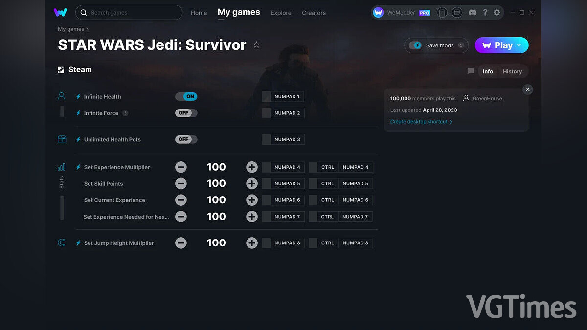 Star Wars Jedi: Survivor — Трейнер (+8) от 28.04.2023 [WeMod]