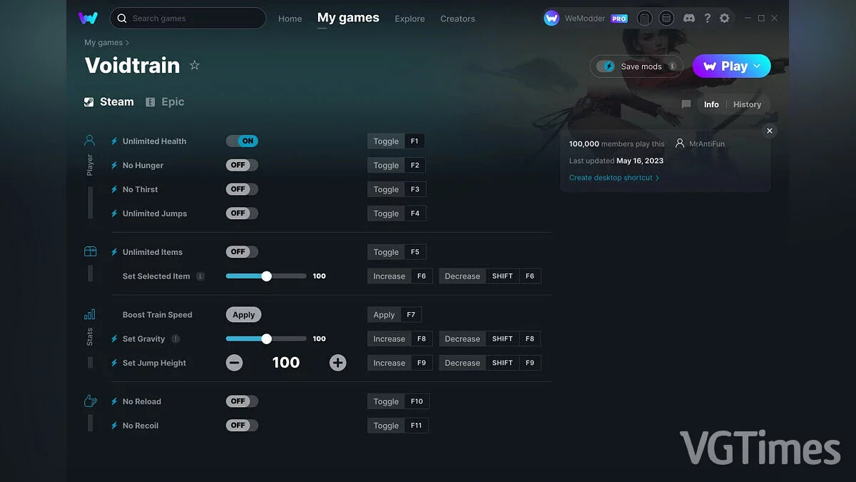 Voidtrain — Трейнер (+11) от 16.05.2023 [WeMod]
