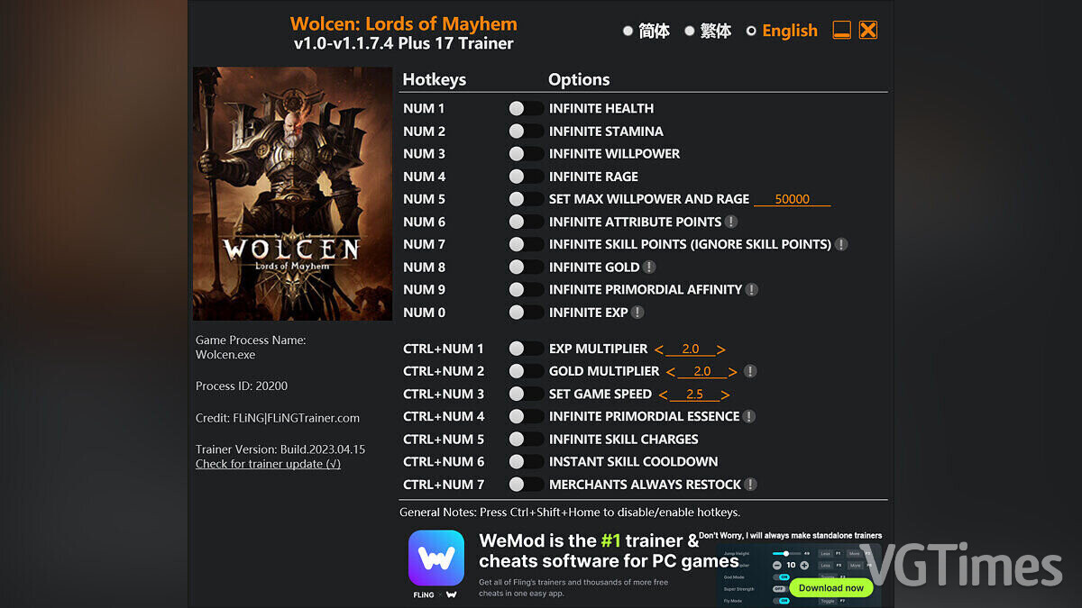 Wolcen: Lords of Mayhem — Трейнер (+17) [1.0 - 1.1.7.4]