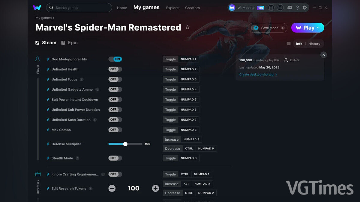 Marvel&#039;s Spider-Man Remastered — Трейнер (+30) от 26.05.2023 [WeMod]