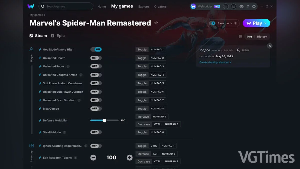 Marvel&#039;s Spider-Man Remastered — Трейнер (+30) от 26.05.2023 [WeMod]